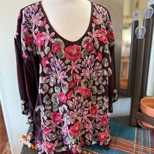 Johnny Was Multicolor Floral Embroidered Blouse